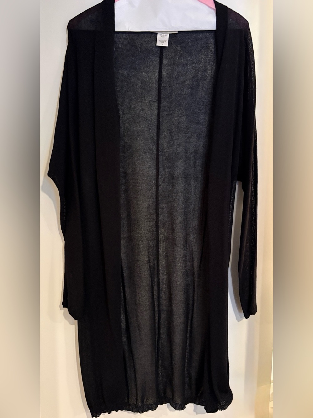 Cotton Emporium -Black Knit Sheer Look Open Front Long Cardigan Sweater Size Med